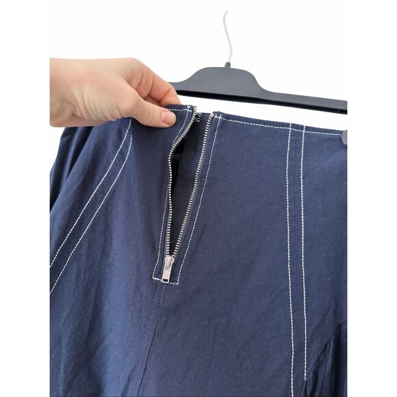 Anthropologie Pants NEW Linen Extended Waist Cropped Wide Leg Navy Blue size 6 - Picture 12 of 14